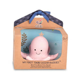 Natural Organic Rubber Teether, Rattle & Bath Toy - Octopus