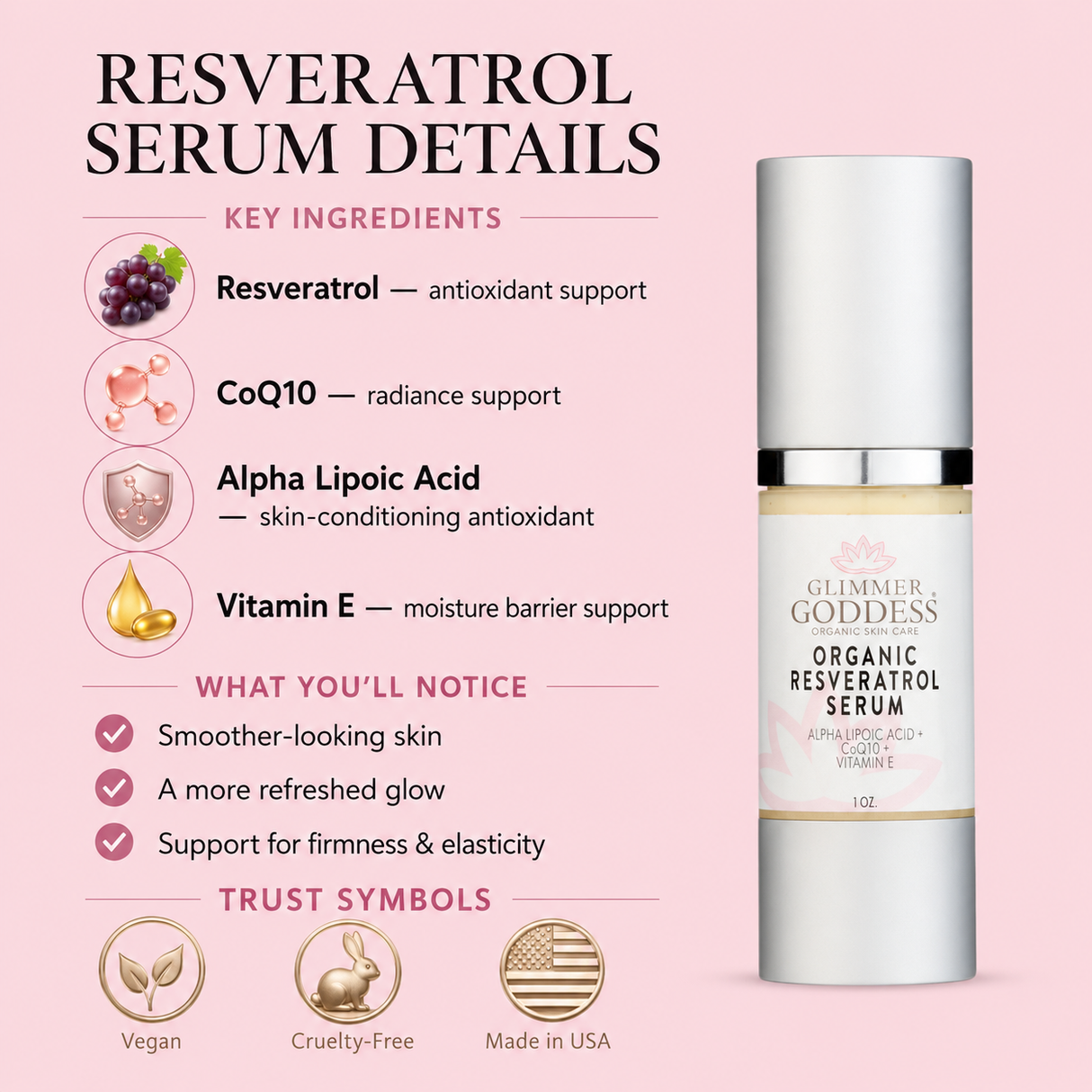 Organic Resveratrol Instant Firming Serum - Visibly Smooths Fine Lines