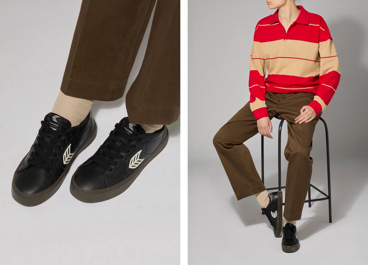 SALVAS Leather Teak Black Ivory Logo