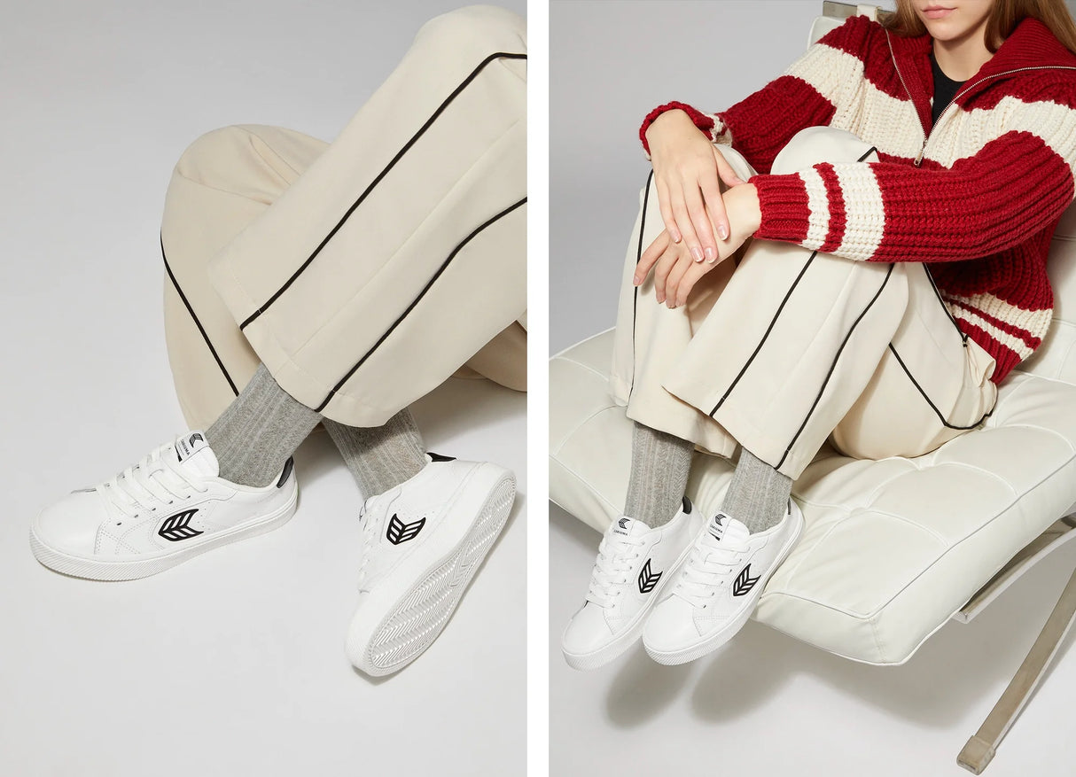 SALVAS Leather White Black Logo