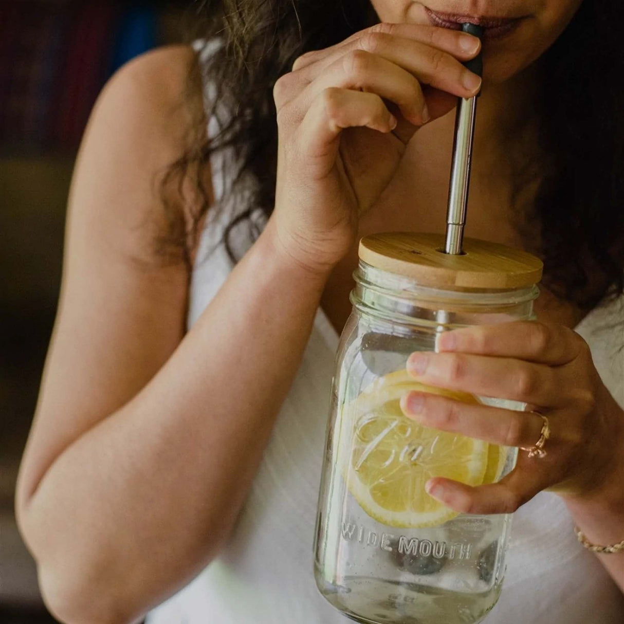 Bamboo Mason Jar Lids with Straw Hole