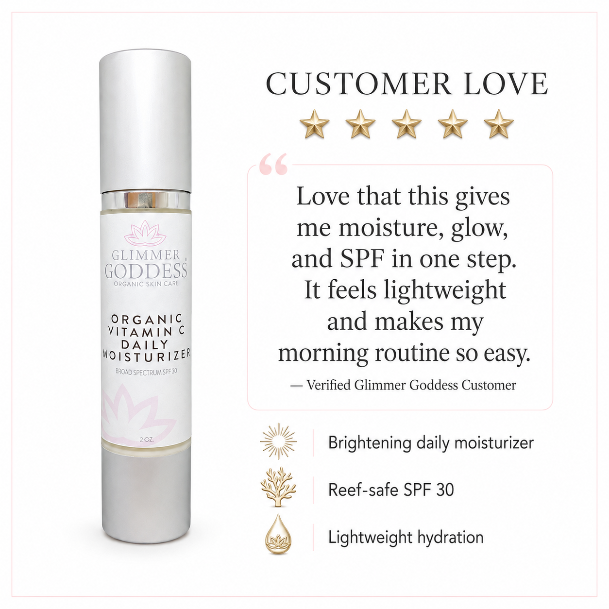 Organic Vitamin C Face Cream Reef-Safe SPF 30 - Brightens and Tightens Skin