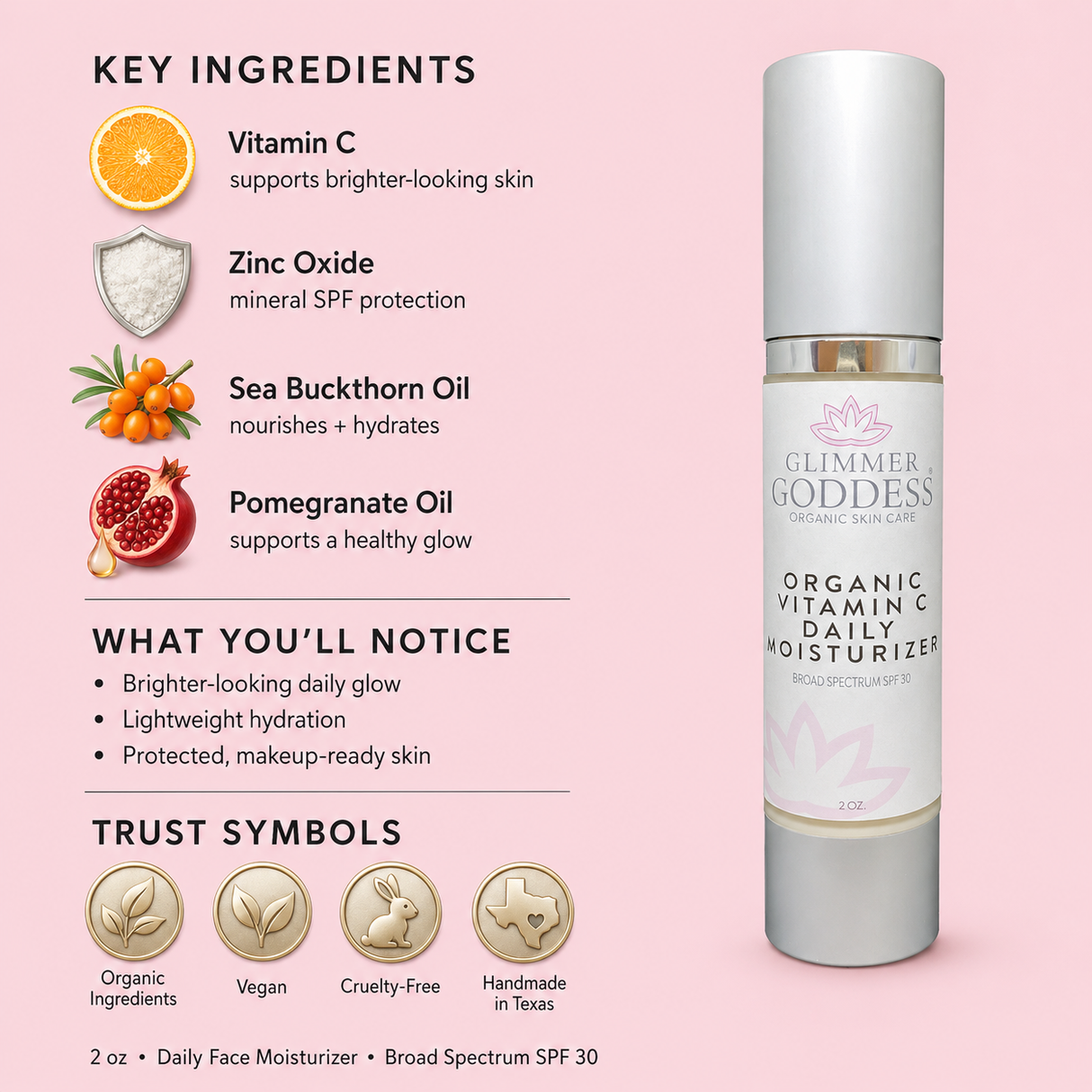 Organic Vitamin C Face Cream Reef-Safe SPF 30 - Brightens and Tightens Skin