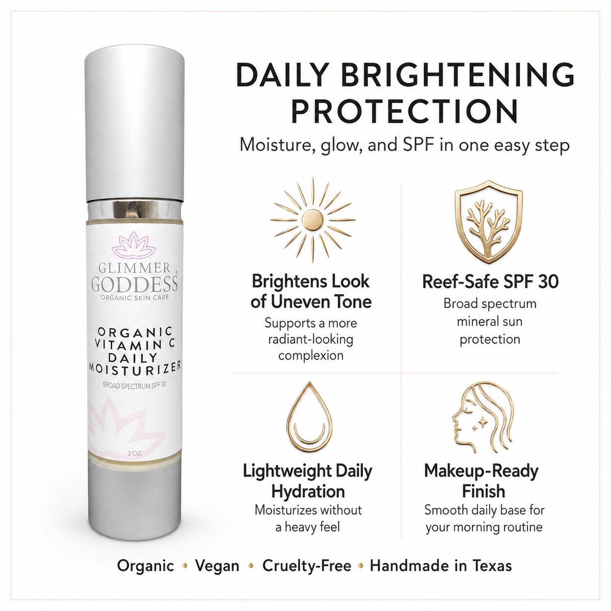 Organic Vitamin C Face Cream Reef-Safe SPF 30 - Brightens and Tightens Skin