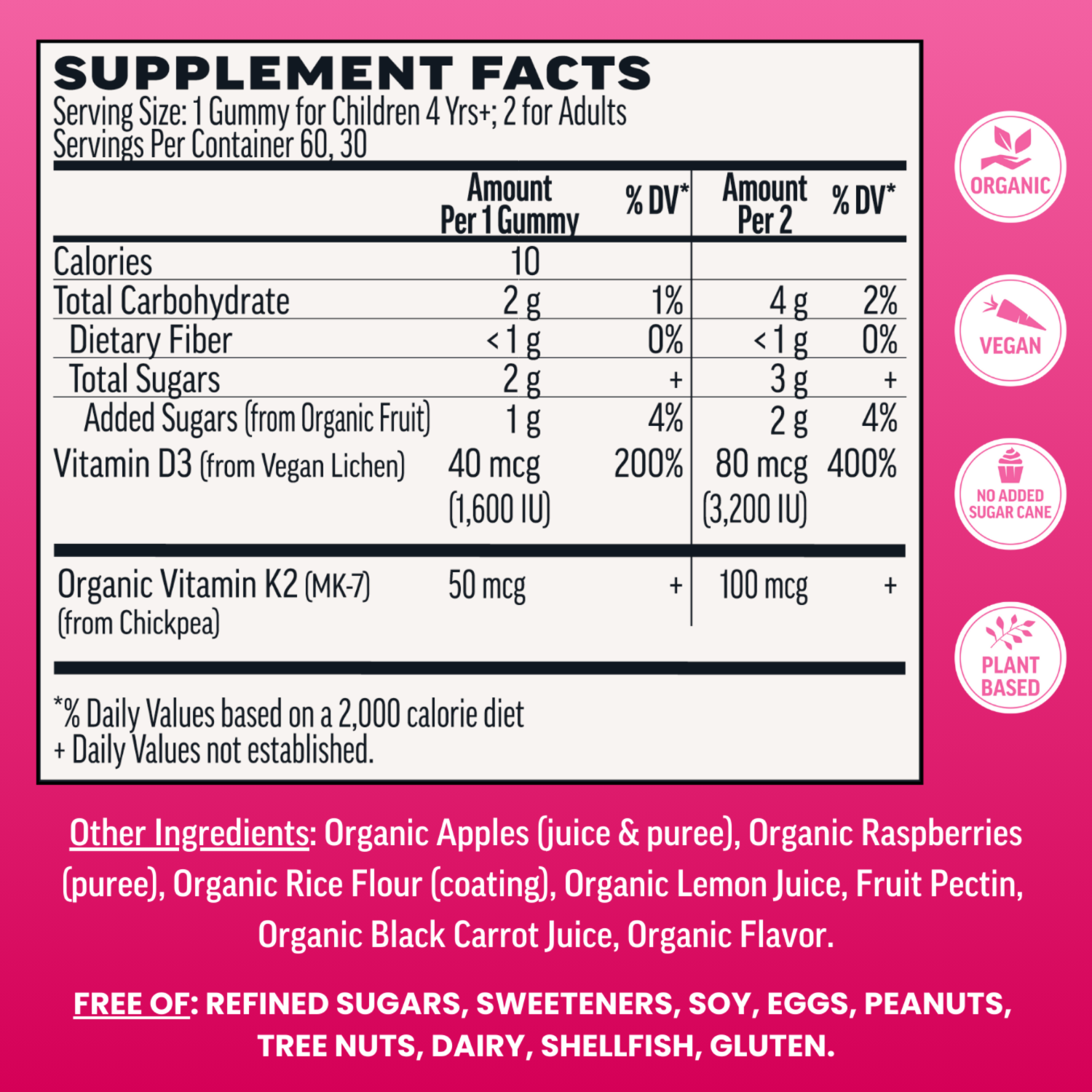 Vitamin D3 + K2 Gummies, Raspberry (60 ct)