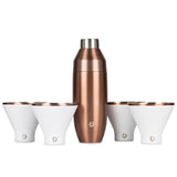 Stainless Steel Cocktail Shaker and Martini Glass Set,  Gold and White