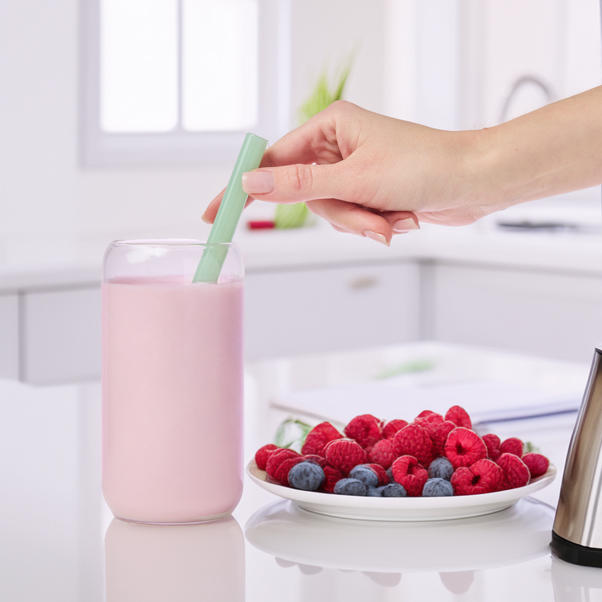 Wide 8" Glass Straw Set - Meadow